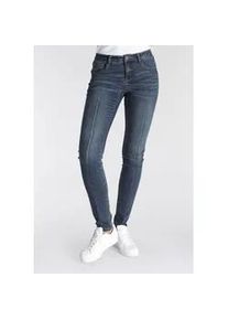 Skinny-fit-Jeans Arizona "Ultra-Stretch, sehr bequem, gut zu kombinieren" Gr. 42, N-Gr, blau (dark-blue-used) Damen Jeans extra-eng geschnittene Beinform, normale Leibhöhe