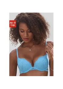 Push-up-BH Vivance Gr. 70, Cup C, blau (aquamarin) Damen BHs rundherum mit floraler Spitze, Dessous