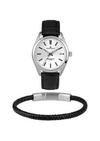 Quarzuhr Jacques Lemans "Derby Set, 1-2143B-SET" Armbanduhren schwarz-weiß (schwarz) Herren Armbanduhr, Herrenuhr, Datum, Geschenkidee, Lederarmband