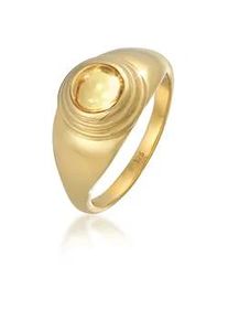 Fingerring Elli PREMIUM "Siegelring Citrin Rund Klassik 925 Silber" Fingerringe Gr. 52mm, mit Steinen, Silber 925 (Sterlingsilber), 2mm, goldfarben (gold, gelb) Damen