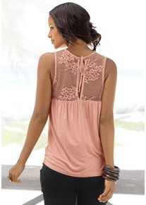 Lascana Strandtop peach Gr. 32/34 für Damen. Hoch Geschlossener Ausschnitt und Spitze. Figurumspielend