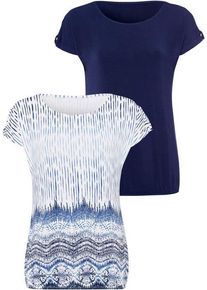 Lascana T-Shirt 'mit kleinem Cut-Out am Ärmel' mehrfarbig Gr. 32/34 für Damen. Rundhals und Print. Figurumspielend. Nachhaltig.