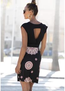 Beach Time BEACHTIME Sommerkleid mehrfarbig Gr. 34 für Damen. V-Ausschnitt und Allover-Druck. Figurumspielend