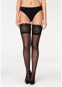 Lascana Halterlose Strümpfe schwarz Gr. 36/38 für Damen. Mit Spitze. Elastisch