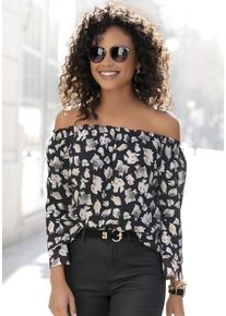 Lascana Carmenbluse mehrfarbig Gr. 42 für Damen. Mit Carmenausschnitt. Figurumspielend. Nachhaltig.