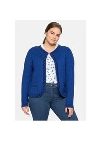 Strickjacke sheego "Große Größen" Gr. 40/42, blau (royalblau) Damen Strickjacken im Trachten-Look mit Zierborte