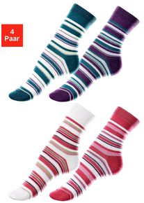 Lavana Damen Socken, Gr. 23, bunt, Obermaterial: 78% Baumwolle, 20% Polyamid, 2% Elasthan, gestreift, Socken, mit Ringelmuster