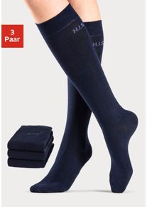 H.I.S. H.I.S Damen Kniestrümpfe, Gr. 35, blau, Polyamid, Baumwolle, Elasthan (LYCRA), unifarben, Socken, ohne einschneidendes Bündchen