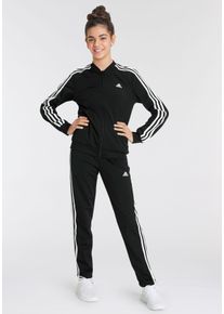 Trainingsanzug adidas Sportswear "ESSENTIALS 3-STREIFEN" Gr. 128, schwarz-weiß (black, white) Kinder Sportanzüge Trainingsanzüge