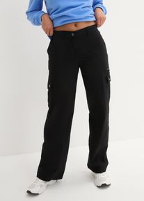 bonprix Cargohose aus Baumwolle Mid Waist, schwarz, Gr.38, Bequeme Hose im Cargo-Stil mit weitem Schnitt aus Baumwolle, 98% Baumwolle