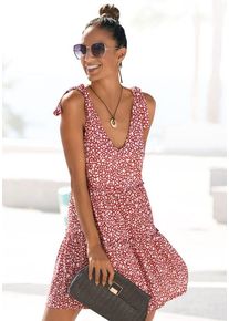 Beach Time BEACHTIME Druckkleid mehrfarbig Gr. 34 für Damen. V-Ausschnitt und Allover-Druck. Figurumspielend. Nachhaltig.
