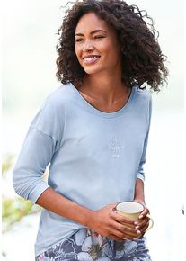 Vivance Dreams Pyjamaoberteil blau Gr. 32/34 für Damen. Rundhals und Schriftzug. Loose Fit. Nachhaltig.