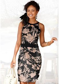 Lascana Druckkleid mehrfarbig Gr. 34 für Damen. Amerikanischer Ausschnitt und Allover-Druck. Figurbetont
