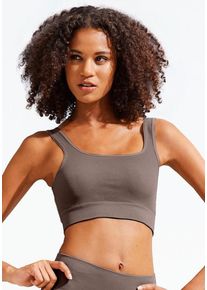 Lascana Crop-Top braun Gr. XS (32/34) für Damen. Rundhals und Logostickerei. Figurbetont