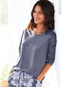 Vivance Dreams Pyjamaoberteil blau Gr. 32/34 für Damen. Rundhals und Schriftzug. Loose Fit. Nachhaltig.