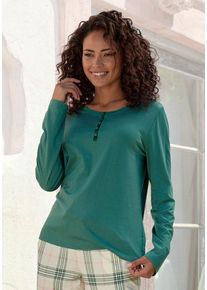 Vivance Dreams Pyjamaoberteil grün Gr. 32/34 für Damen. Rundhals und Zierknöpfe. Basic. Nachhaltig.