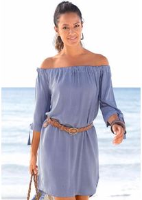 Lascana Blusenkleid mehrfarbig Gr. 34 für Damen. Mit Carmenausschnitt. Figurumspielend