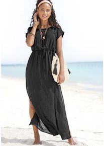 Lascana Strandkleid schwarz Gr. 44 für Damen. Mit Rundhals. Figurumspielend. Nachhaltig.