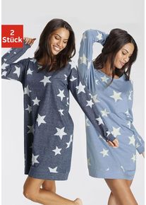 Vivance Dreams Sleepshirt blau Gr. 32/34 für Damen. Rundhals und Allover-Druck. Basic. Nachhaltig.