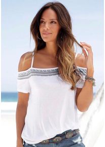 s.Oliver Kurzarmshirt mehrfarbig Gr. 32/34 für Damen. Mit Verstellbaren Spaghettiträgern und Druck. Figurumspielend