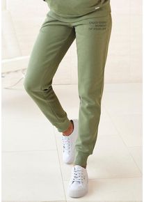 Buffalo Jogginghose moosgrün Gr. 32/34 für Damen. Mit Druck. Bequem. Nachhaltig.