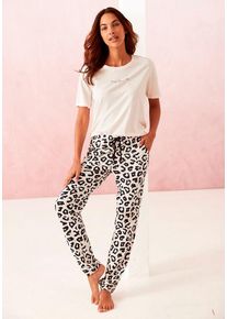 Vivance Dreams Pyjama braun Gr. 32 für Damen. Rundhals und Druck. Bequem. Nachhaltig.