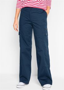 bonprix Cargohose aus Baumwolle Mid Waist, blau, Gr.56, Bequeme Hose im Cargo-Stil mit weitem Schnitt aus Baumwolle, 98% Baumwolle