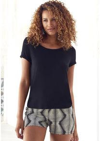 Lascana Pyjamaoberteil Schwarz Gr. 32/34 für Damen. Mit Rundhals. Bequem. Nachhaltig.