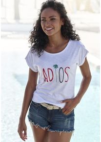 Beach Time BEACHTIME T-Shirt 'mit Frontdruck "Adios"' weiß Gr. 32/34 für Damen. Rundhals und Print. Bequem. Nachhaltig.