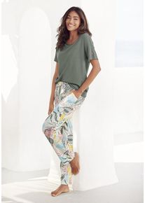 Vivance Dreams Pyjama mehrfarbig Gr. 32/34 für Damen. Rundhals und Stickerei. Loose Fit. Nachhaltig.