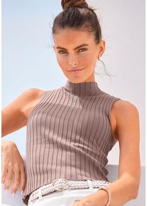 Lascana Stricktop taupe Gr. 32/34 für Damen. Mit hoch geschlossener Ausschnitt. Figurbetont. Nachhaltig.
