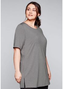 Große Größen Langes Funktionsshirt mit seitlichen Schlitzen Gr. 52/54 grau von sheego für Damen
