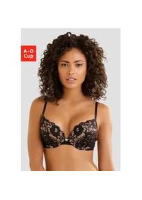 Push-up-BH JETTE Gr. 80, Cup C, schwarz (schwarz, caramel) Damen BHs aus floraler Spitze, Dessous