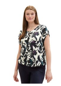 Tom Tailor Große Größen Crinkle-Shirt mit floralem Alloverprint Gr. 46 blau geblümt für Damen