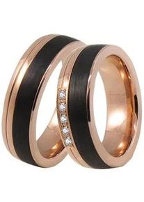 Trauring DOOSTI "Schmuck Geschenk Edelstahl Ehering Partnerring LIEBE" Fingerringe Gr. 60, mit Zirkonia, Edelstahl-Carbon, 6,5mm, rosegold (roségoldfarben, schwarz, kristallweiß) Made in Germany, wahlweise mit oder ohne Zirkonia