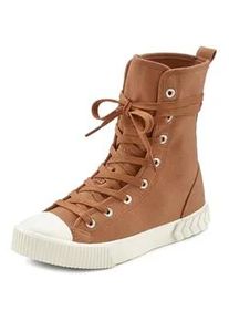 Stiefelette Lascana Gr. 42, braun (camelfarben) Damen Schuhe im Combat Look, High Top Sneaker, Schnürschuh, Textil-Boots