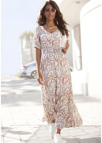 Lascana Maxikleid mehrfarbig Gr. 34 für Damen. V-Ausschnitt und Allover-Druck. Figurumspielend. Nachhaltig.