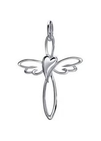 Ketten-Anhänger Firetti "Schmuck Geschenk Silber 925 Halsschmuck Anhänger Engel Kreuz Herz" Schmuckanhänger Gr. Silber 925 (Sterlingsilber), 1 g, silberfarben Damen Made in Germany