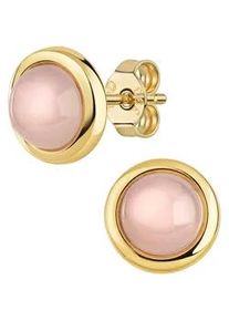 Paar Ohrstecker Firetti "Schmuck Geschenk Gold 333 Ohrschmuck Ohrringe Kreis rund Edelstein" Gr. Gelbgold 333, bunt (gelbgoldfarben, rosa, rosa) Damen Made in Germany - mit Chalcedon