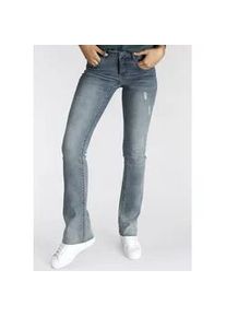 Bootcut-Jeans Arizona "Ultra-Stretch" Gr. 40, N-Gr, blau (blau, used) Damen Jeans ausgestellte Beinform, modischer Used-Look, normale Leibhöhe