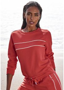 H.I.S. H.I.S Sweatshirt rot Gr. 32/34 für Damen. Rundhals und Logostickerei, Piping, Logoschriftzug. Bequem. Nachhaltig.