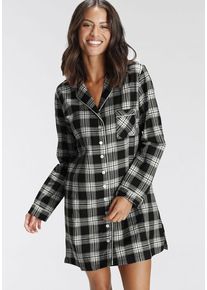 H.I.S. H.I.S Nachthemd schwarz Gr. 38 für Damen. V-Ausschnitt und Allover-Druck. Nachhaltig.