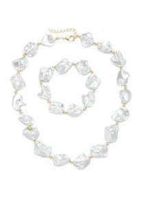 Ketten und Armband Set Firetti "Multipack Schmuck Geschenk Perlenarmband Perlenkette barock Kügelchen" Schmuck-Sets goldfarben (gelbgoldfarben, weiß) Damen