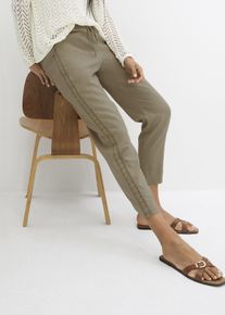 bonprix Leinenhose mit seitlichem Spitzeneinsatz kn&ouml;chelfrei, gr&uuml;n, Gr.54, Bequeme Leinenhose mit praktischen Taschen und Spitzendetails, aus Leinen,Viskose