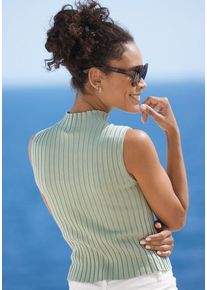 Lascana Stricktop grün Gr. 32/34 für Damen. Mit hoch geschlossener Ausschnitt. Figurbetont. Nachhaltig.