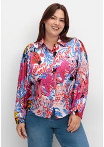 sheego loves miss goodlife Große Größen Hemdbluse im Mustermix, aus Viskose-Satin Gr. 52 blau von sheego für Damen