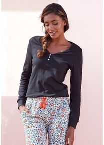 Lascana Pyjamaoberteil schwarz Gr. 36/38 für Damen. Mit V-Ausschnitt. Figurumspielend