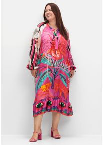 sheego loves miss goodlife Große Größen Maxikleid im Mustermix, mit Volant am Saum Gr. 56 pink von sheego für Damen