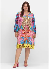 sheego loves miss goodlife Große Größen Knielanges Kleid im Mustermix, mit Ballonärmeln Gr. 48 blau geblümt von sheego für Damen