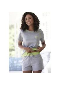 Shorty Vivance DREAMS Gr. 40/42, grau (hellgrau, meliert) Damen Homewear-Sets mit dekorativen Flatlock-Nähten in Neonfarben